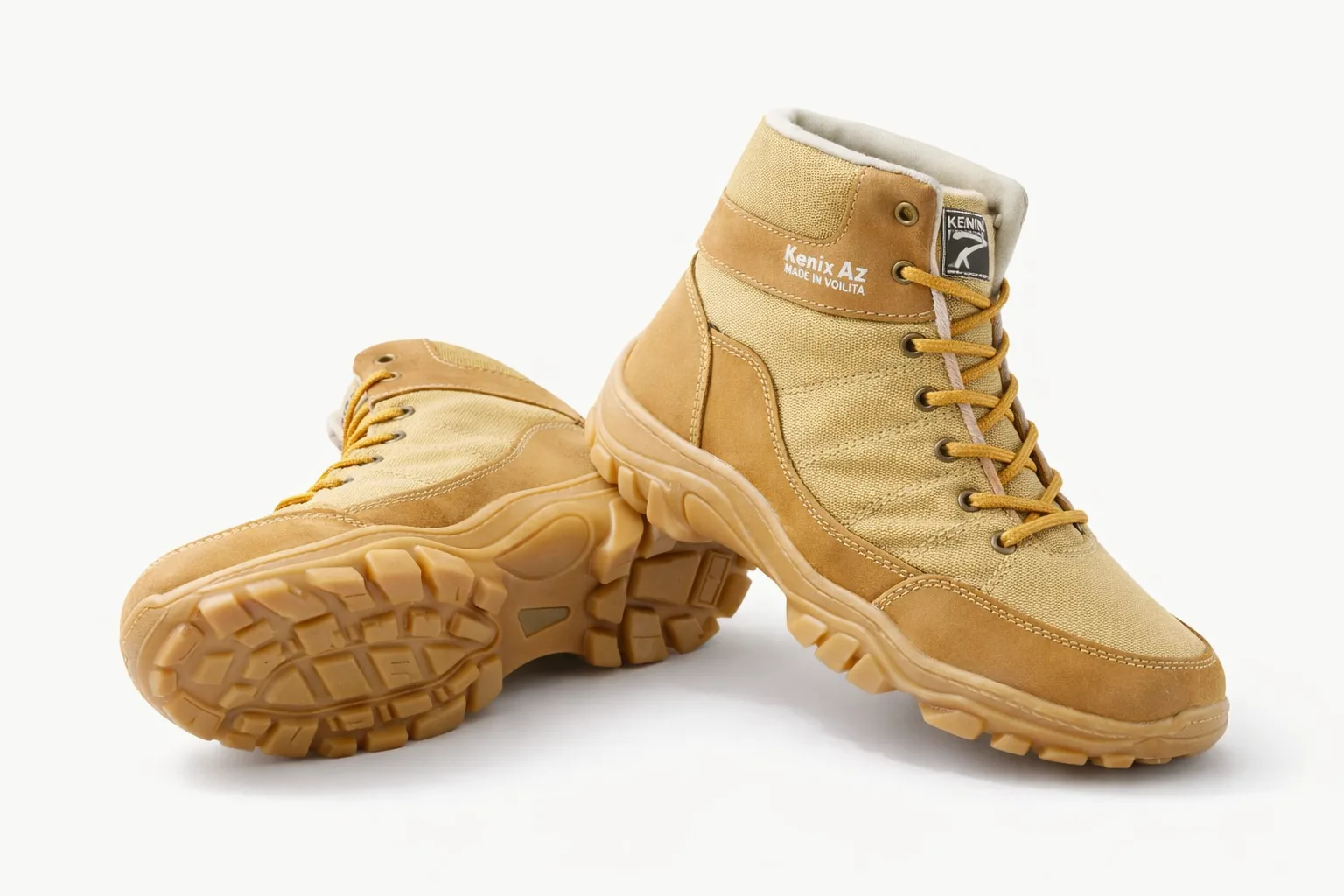 Vista lateral de botas beige sencillas Kenix AZ para trabajo en Colombia